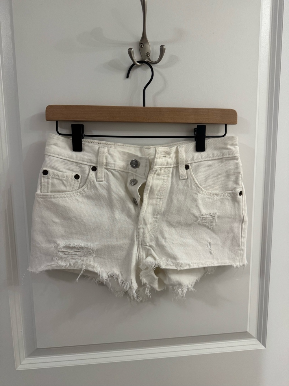 Levi's White Distressed Cutoff Denim Shorts